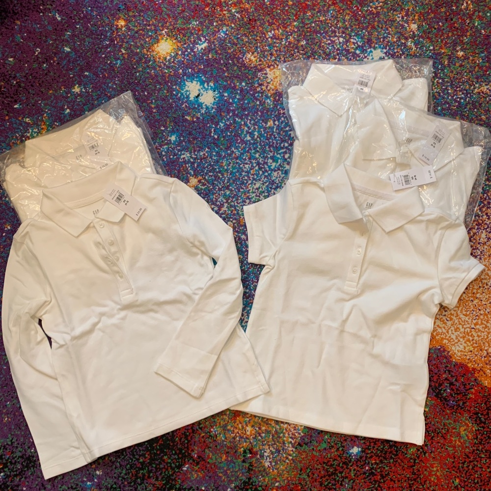 Gap Kids - white polos - 3 short sleeve and 2 long sleeve NWT